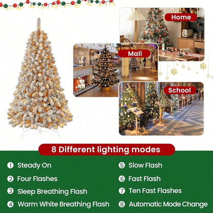 7.5ft Prelit Snow Flocked Artificial Christmas Tree