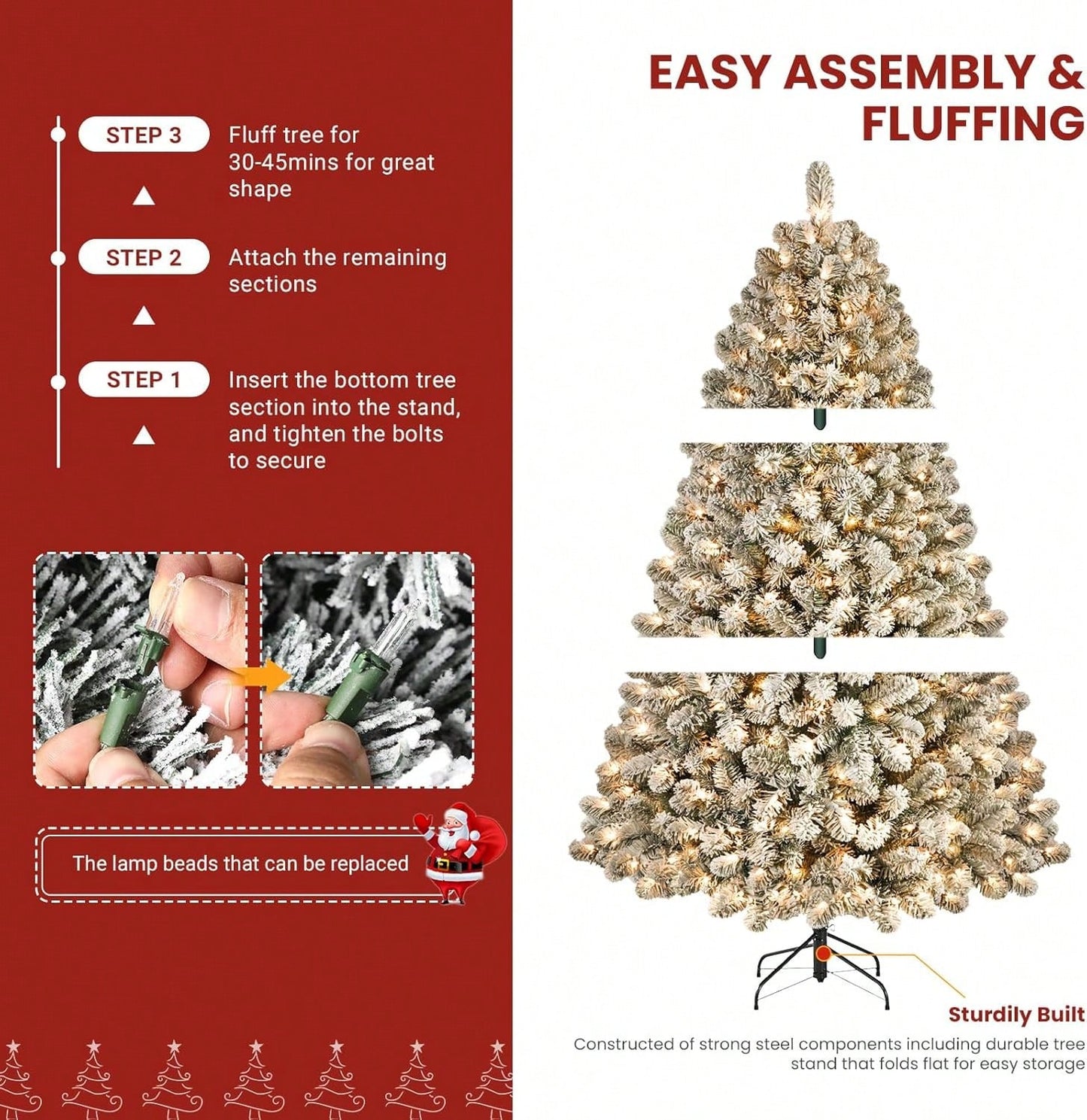 7.5ft Prelit Snow Flocked Artificial Christmas Tree