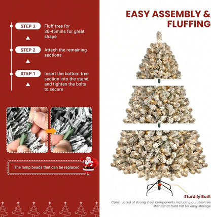 7.5ft Prelit Snow Flocked Artificial Christmas Tree