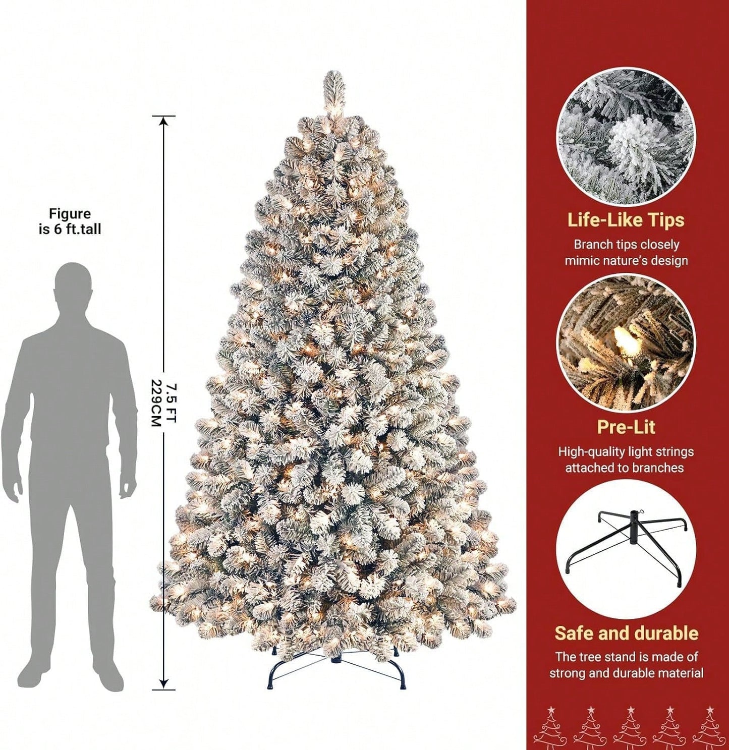 7.5ft Prelit Snow Flocked Artificial Christmas Tree