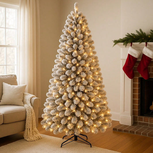 7.5ft Prelit Snow Flocked Artificial Christmas Tree
