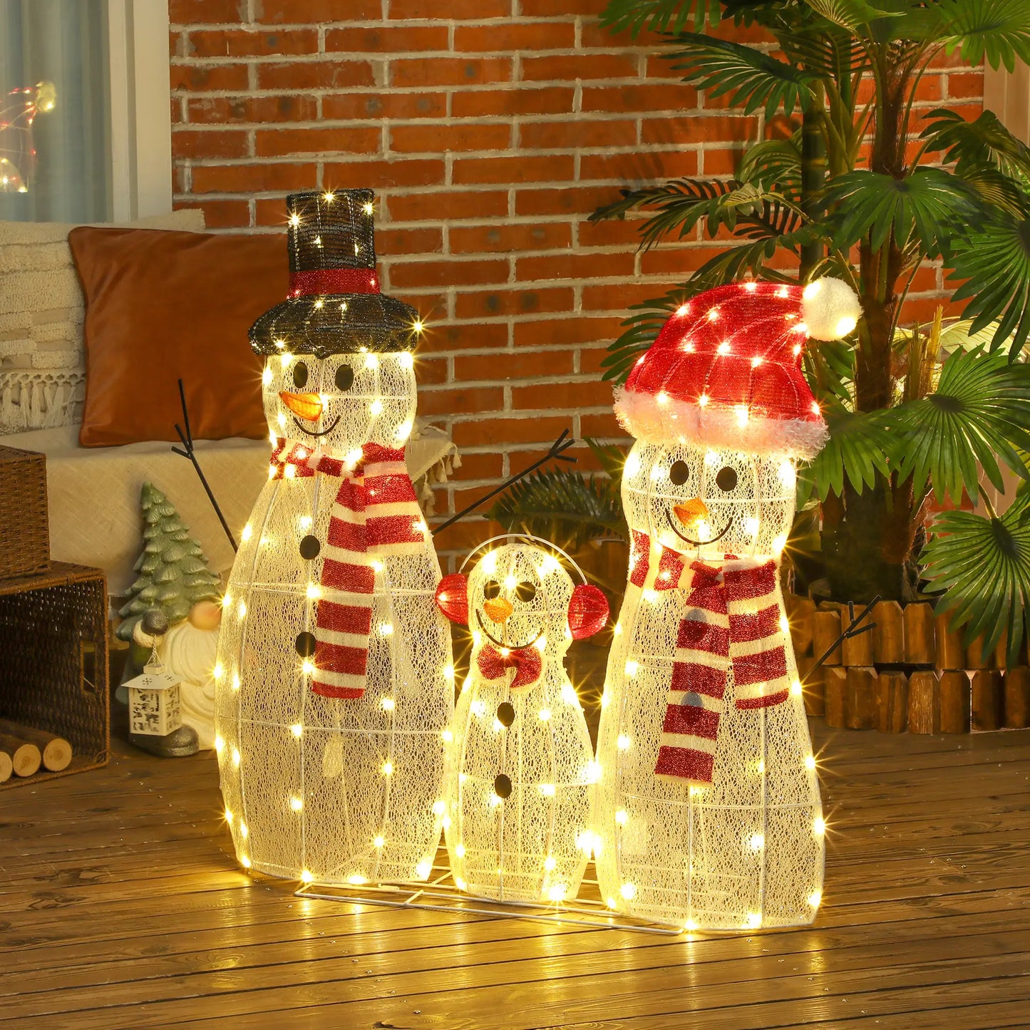 3 Piece Lighted Snowman Family