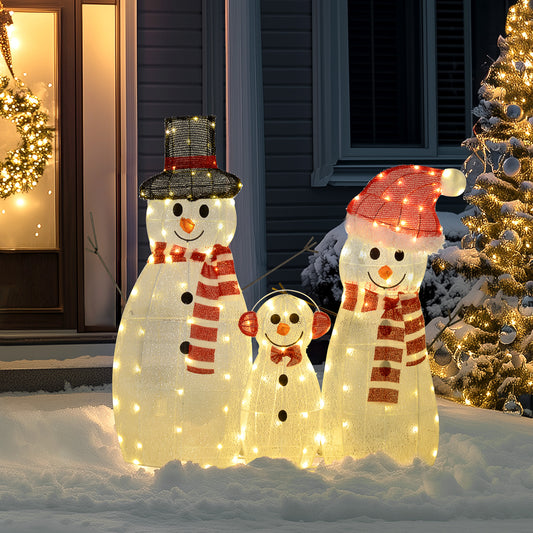 3 Piece Lighted Snowman Family