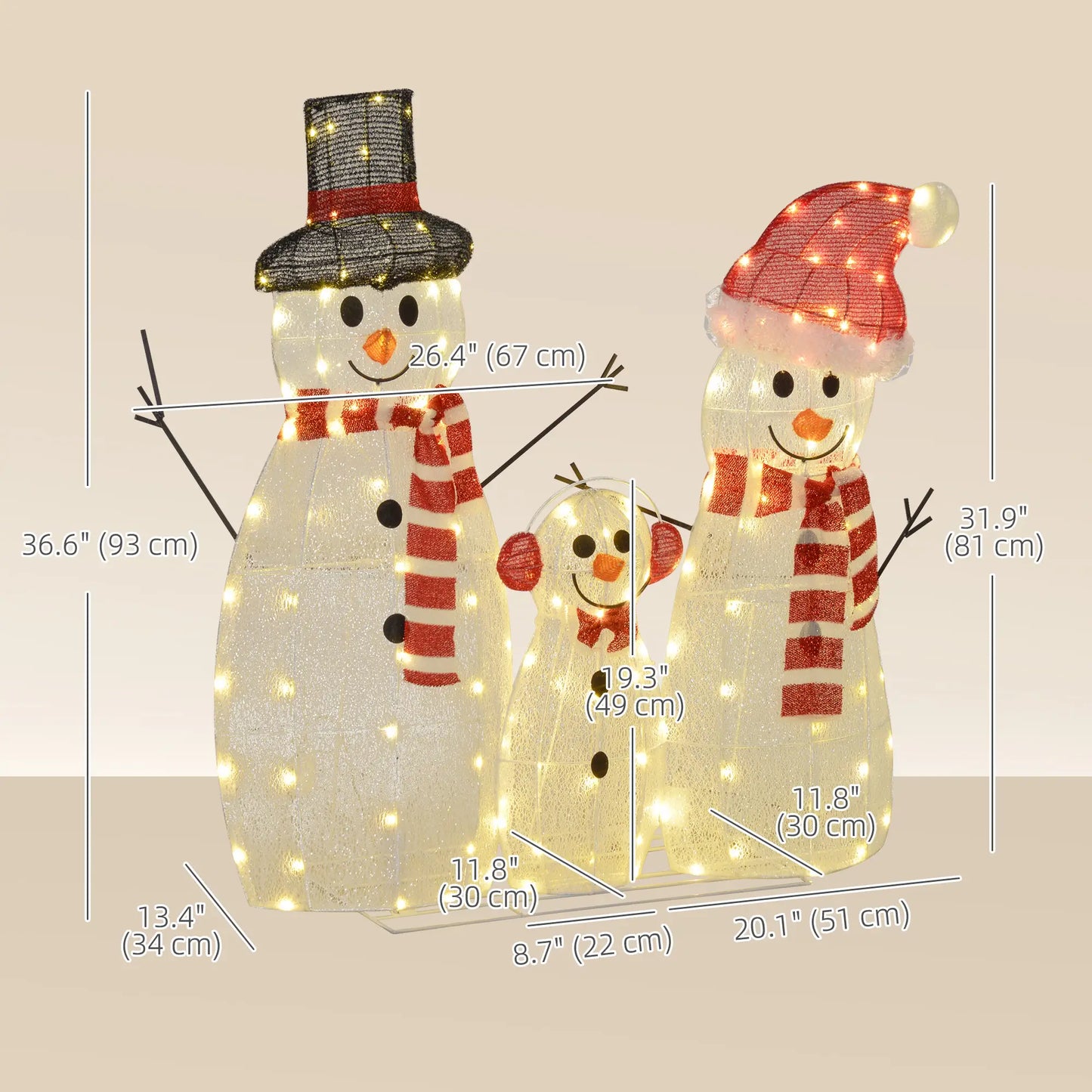 3 Piece Lighted Snowman Family